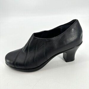 Dansko Black Leather Low Heel Ankle Booties